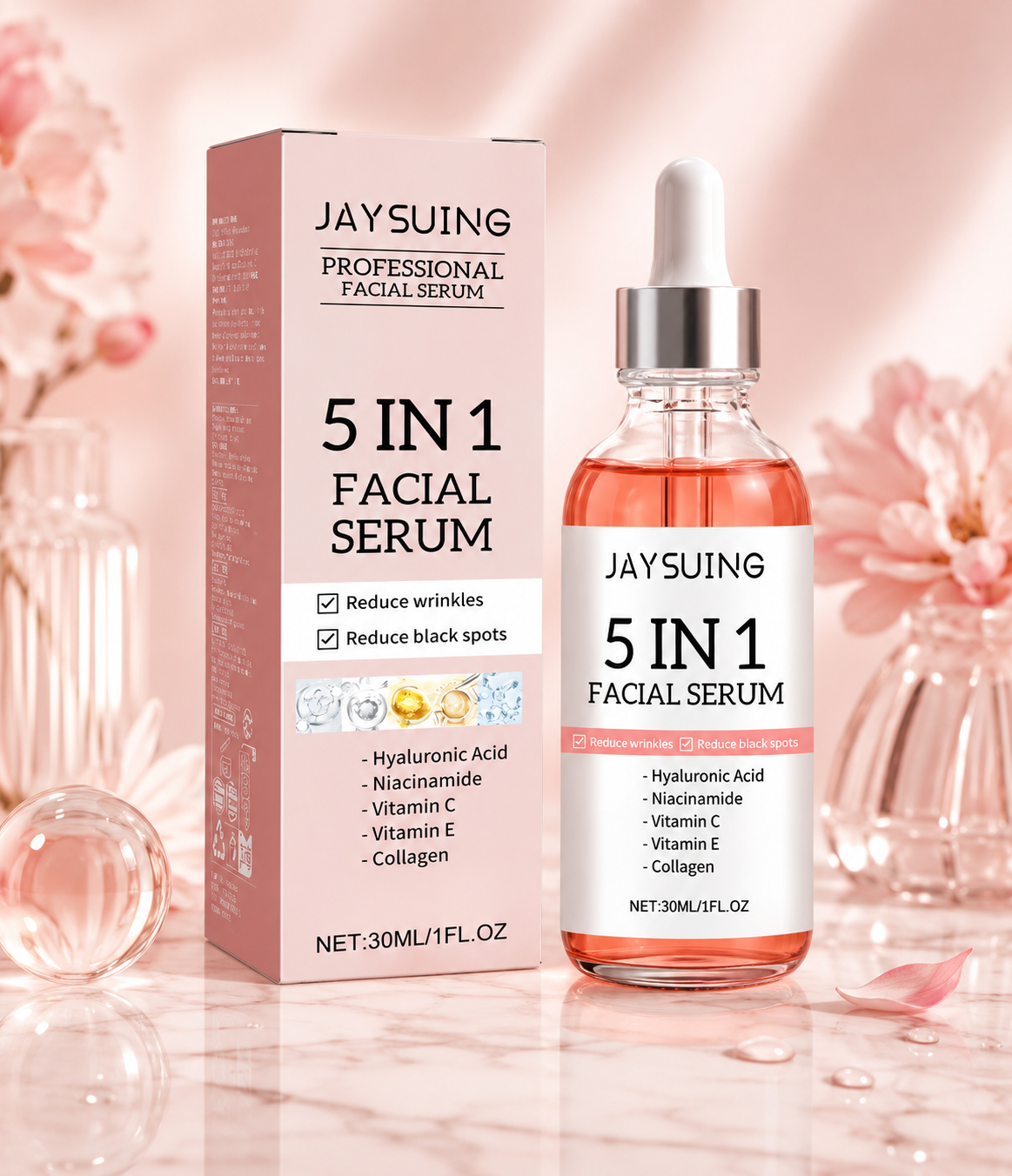 5 In 1 Fade fine lines Firming Face Serum Moisturizing brightning Vitamin C Hyaluronic Acid Facial Serum Shrink Pores Skin Care